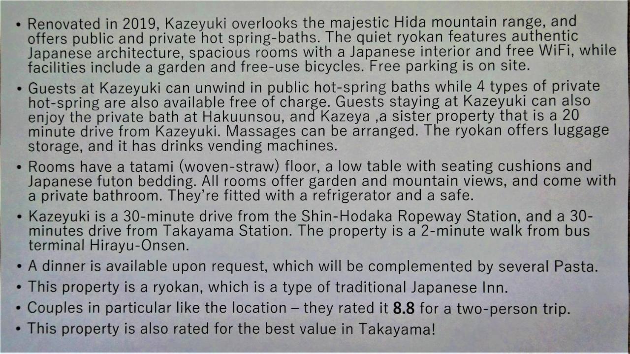 Tabist Kazeyuki Hotel Takayama  Eksteriør billede